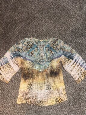 Reba Multicolor Printed Boho Blouse with Blue and Yellow Accents